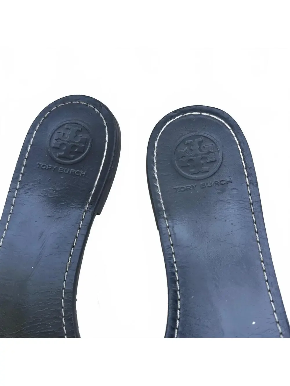 Tory Burch Grania Black Patent Leather Slide Sandals Silver Logo Size 10